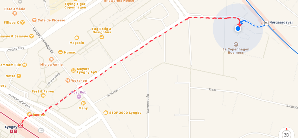 Directions from Lyngby and Nørgaardsvej